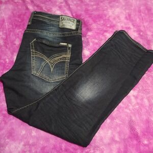 Salvage Anarchy Jeans Men's 38R Relaxed Straight Dark Wash Buckle BKE Denim